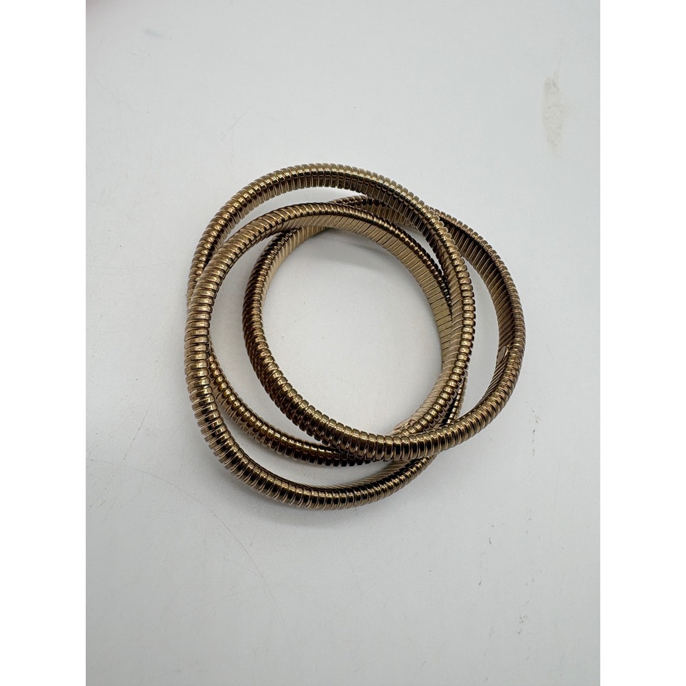 Vintage Gold Tone Cobra Chain Interlocking Rolling Bangle Bracelet